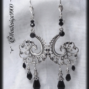 Ohrschmuck Spiral schwarz Wicca pagan Hexe Göttin Gothic Ohrhänger Ammonit Chandeliers Burlesque Bild 1