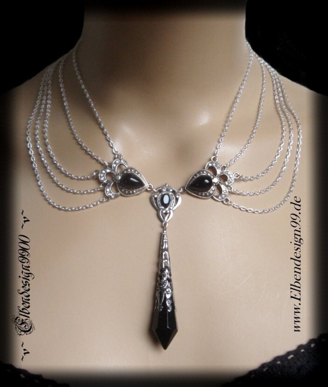 Schwarze Mond-Halskette Doppelkette - Gothic Choker Y2K Style
