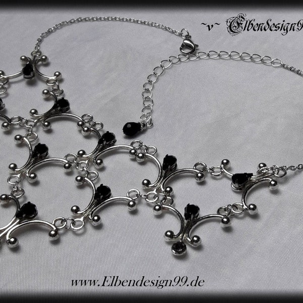 Collier filigran Elbendesign99 viktorianischer Halsschmuck mit schwarzen Strasssteinen Steampunk Gothic Hexe Statement Halskette Renaissance