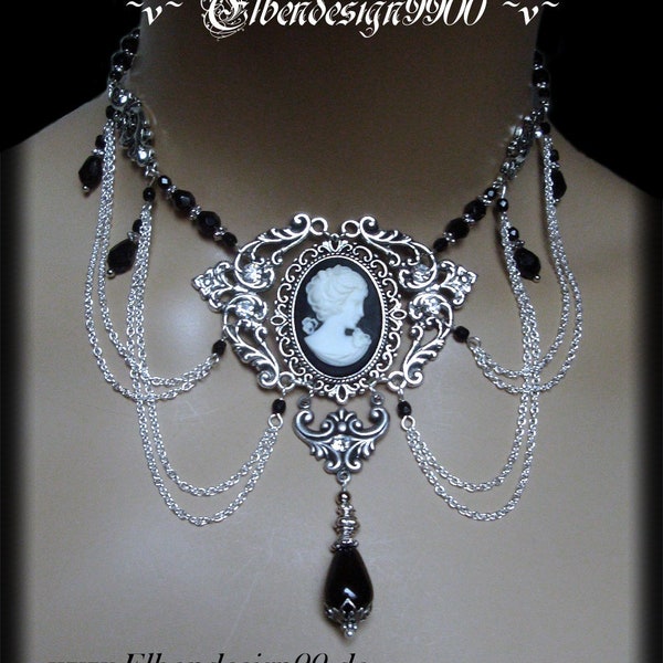 Collier ~Lady Jane~ schwarz Strass Wicca pagan Hexe Halskette Choker viktorianisch Gothic Kamée Renaissance viktorianisch