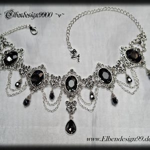 Necklace Choker bloodstone French lily Gothic necklace Steampunk Victorian wedding jewelry black diamonds hematite Renaissance