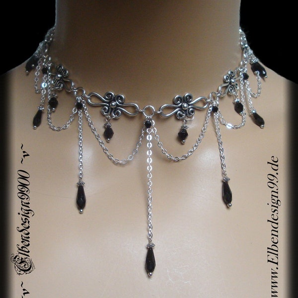 Necklace black drop Wicca pagan witch necklace choker Celtic Gothic Victorian wedding jewelry