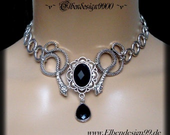 Choker snake rings black drops Wicca pagan witch necklace choker Celtic Gothic collar UNIKAT
