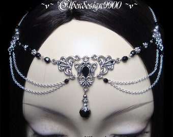 Forehead Jewelry~Ayla~ Black Victorian Wicca pagan Witch Forehead Necklace Steampunk Gothic Hair Jewelry Empire Ornament Tiara