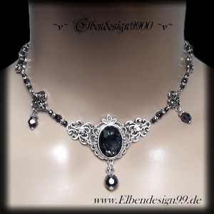 Necklace Choker bloodstone French lily Gothic necklace Steampunk Victorian wedding jewelry black diamonds hematite Renaissance