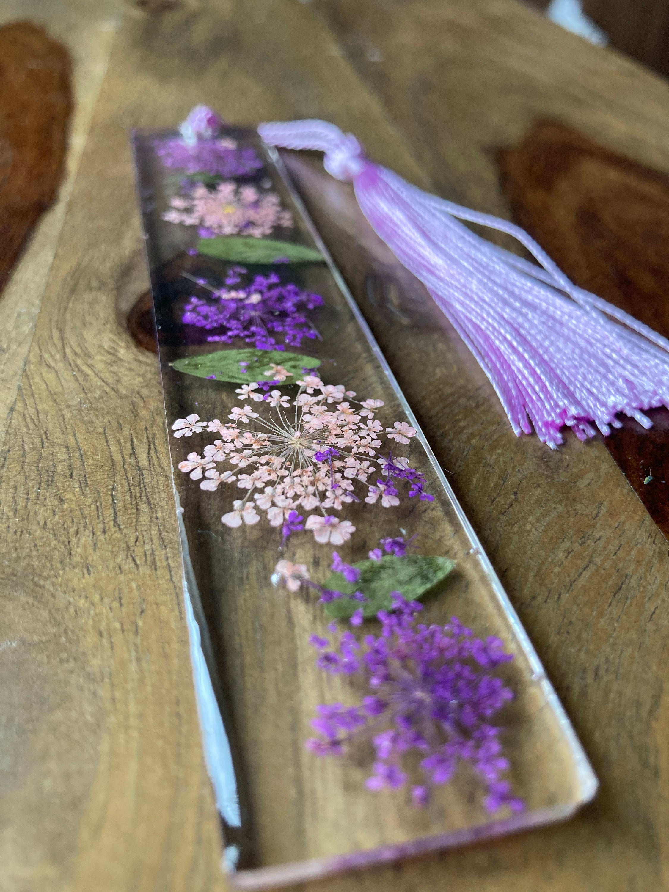 Purple and pink resin dry pressed flower bookmark accessory Etsy