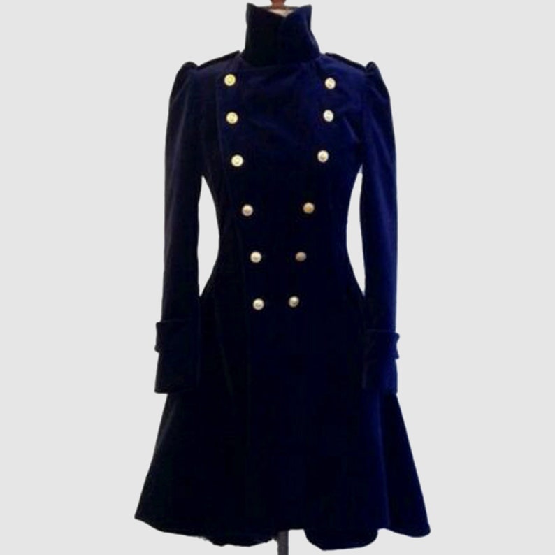 Ladies Gothic Steampunk Navy Blue Women Velvet Coat Double Etsy