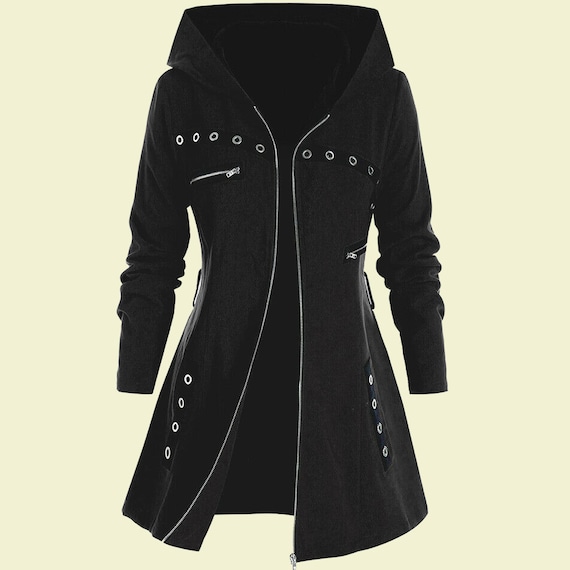 New Ladies Gothic Hooded Jacket Long 