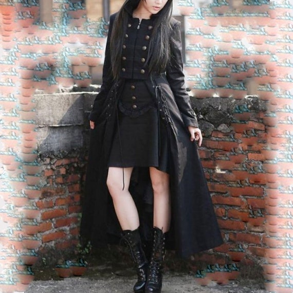 opener heilig erger maken Zwarte double breasted gothic lange jas voor vrouwen Fleece - Etsy België