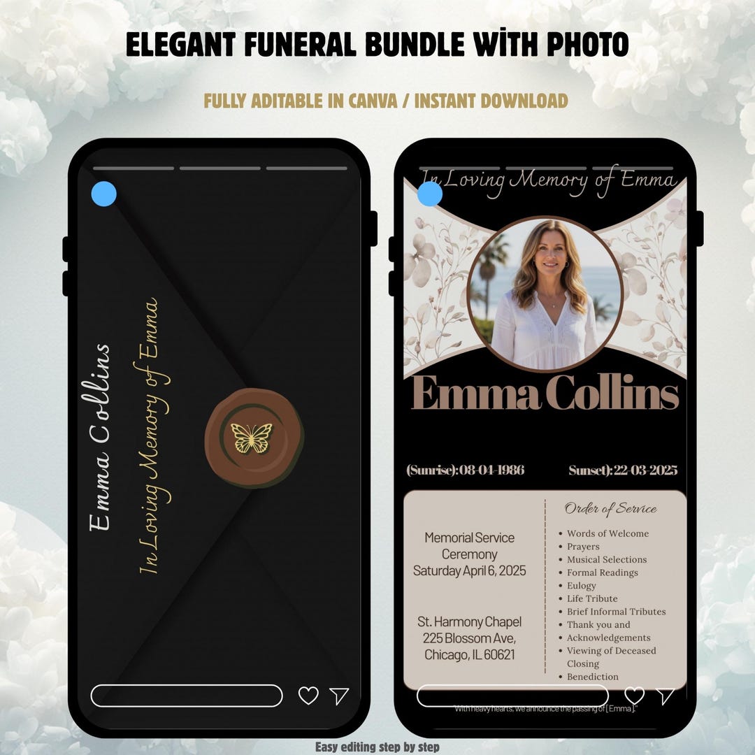 Mobile Funeral Program Template, Celebration of Life Invitation Digital ...