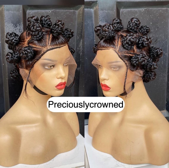 Full Lace Wig Bantu Knot Wig Conrow Braids Box Braided Wig Protective Style for Black Women African Hairstyle Braids Wigs Box Braid Wig Etsy