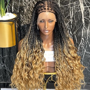 Knotless braids wig, Curly braids wig, Knotless Box braided wig for black women, Floor length Braid wig for black women, full lace braids