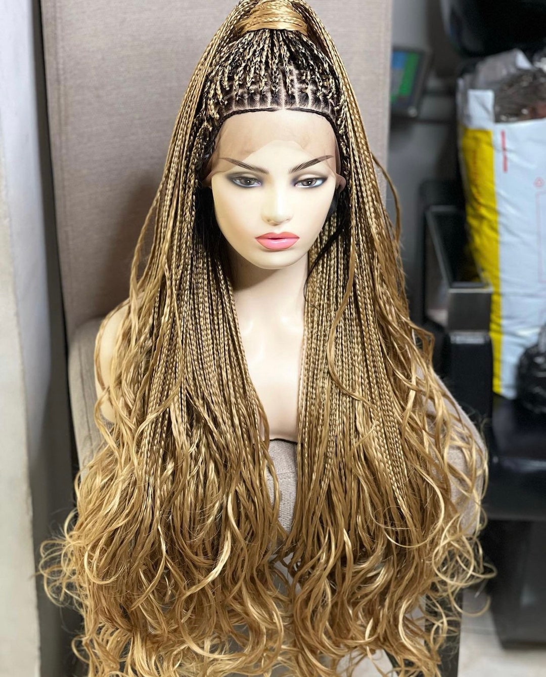 Box Braided Wig, Goddess Braid Wig, Medium Box Braids Wig for Black ...