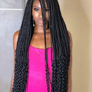 Box braid wig, Goddess braid wig, knotless braids wig for black women, Curly braids, Black women hairstyle, Knotless box braid wig