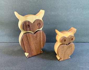 Owl Jewelry Trinket Keepsake Gift Box Black Walnut Poplar Wood