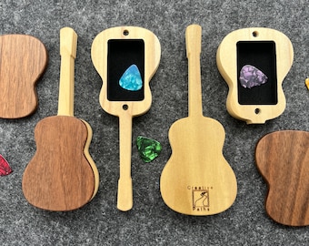 Acoustic Guitar Pick Trinket Keepsake Gift Box Black Walnut Poplar Wood