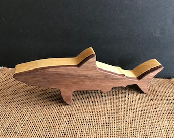 Ocean Shark Jewelry Trinket Keepsake Gift Box Black Walnut Poplar Wood