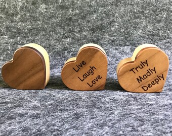 Small Heart Jewelry Trinket Keepsake Gift Box Black Walnut Poplar Wood with Live Laugh Love & Truly Madly Deeply saying