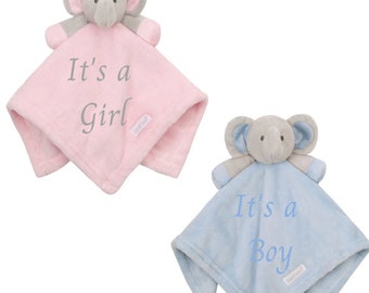 Personalised comforter (elephant) baby comforter , EMBROIDERED teddy , personalised gift , embroidered teddy ,  baby shower gifts ,