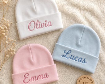 Personalized Embroidered Newborn Hospital Hat | Custom Baby Name Beanie