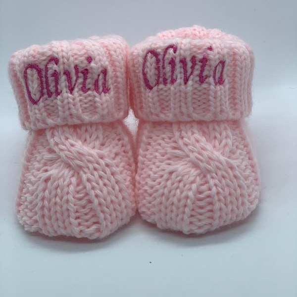 knitted baby booties keepsake gift personalised newborn gift EMBROIDERED gift  embroidered bootees 0-6  months ideal for gender reveal baby