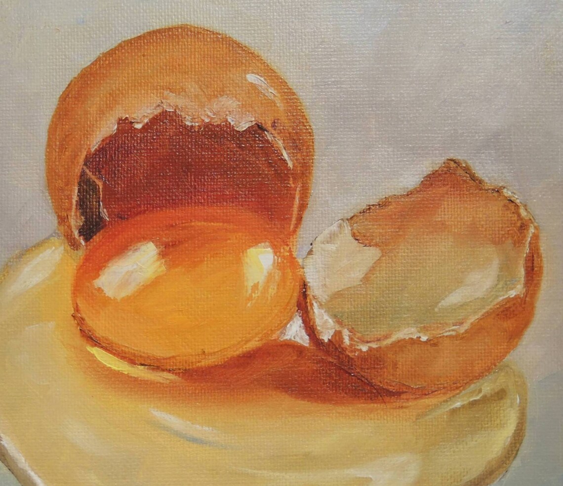 Broken Egg Painting Original Art Food Artwork Egg Still Life Etsy