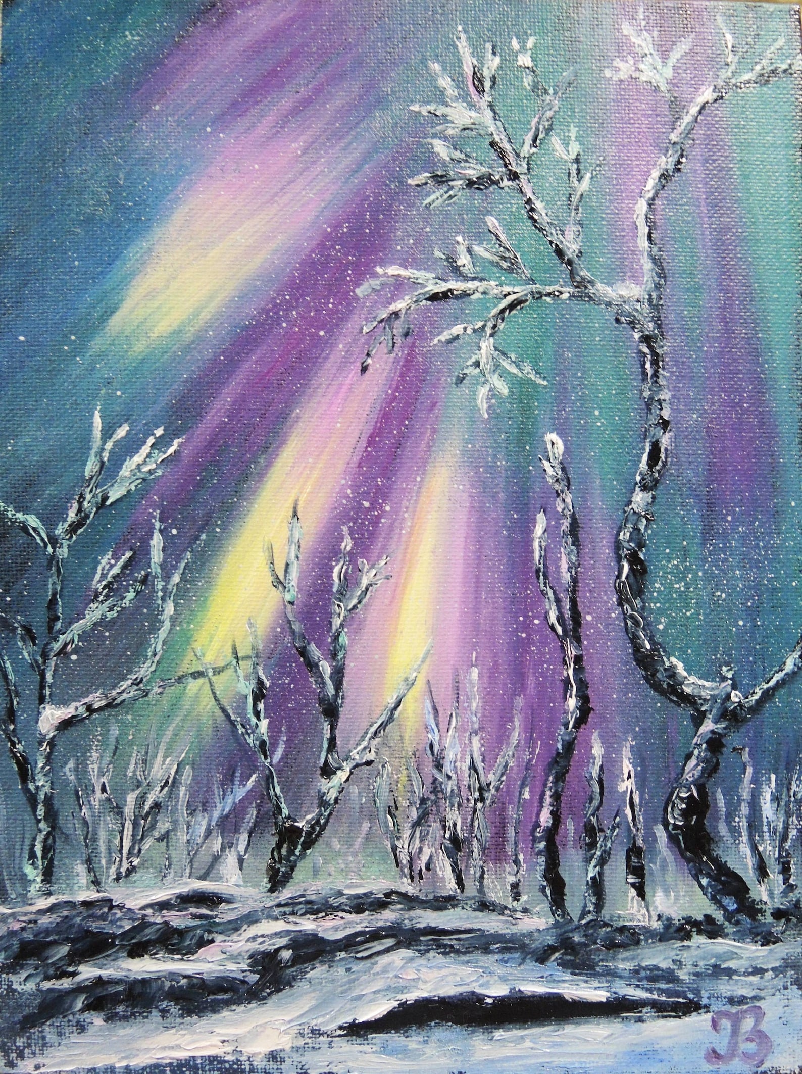 Northern Lights Art Original Oil Painting Aurora Borealis Etsy