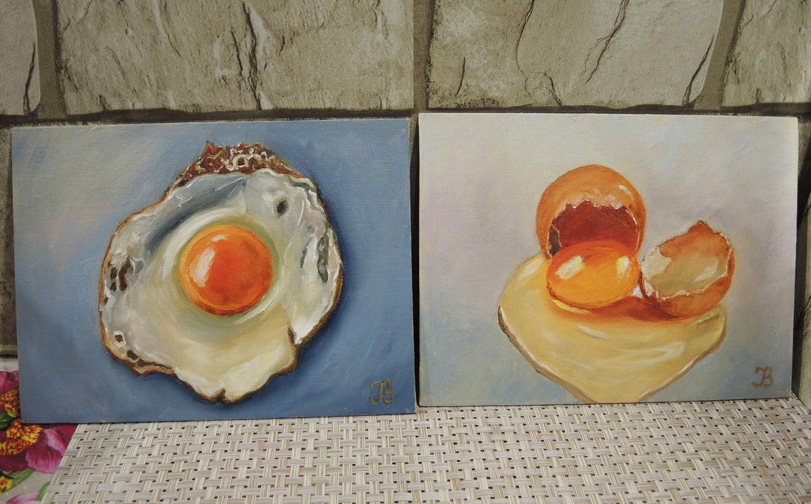 Broken Egg Painting Original Art Food Artwork Egg Still Life Etsy
