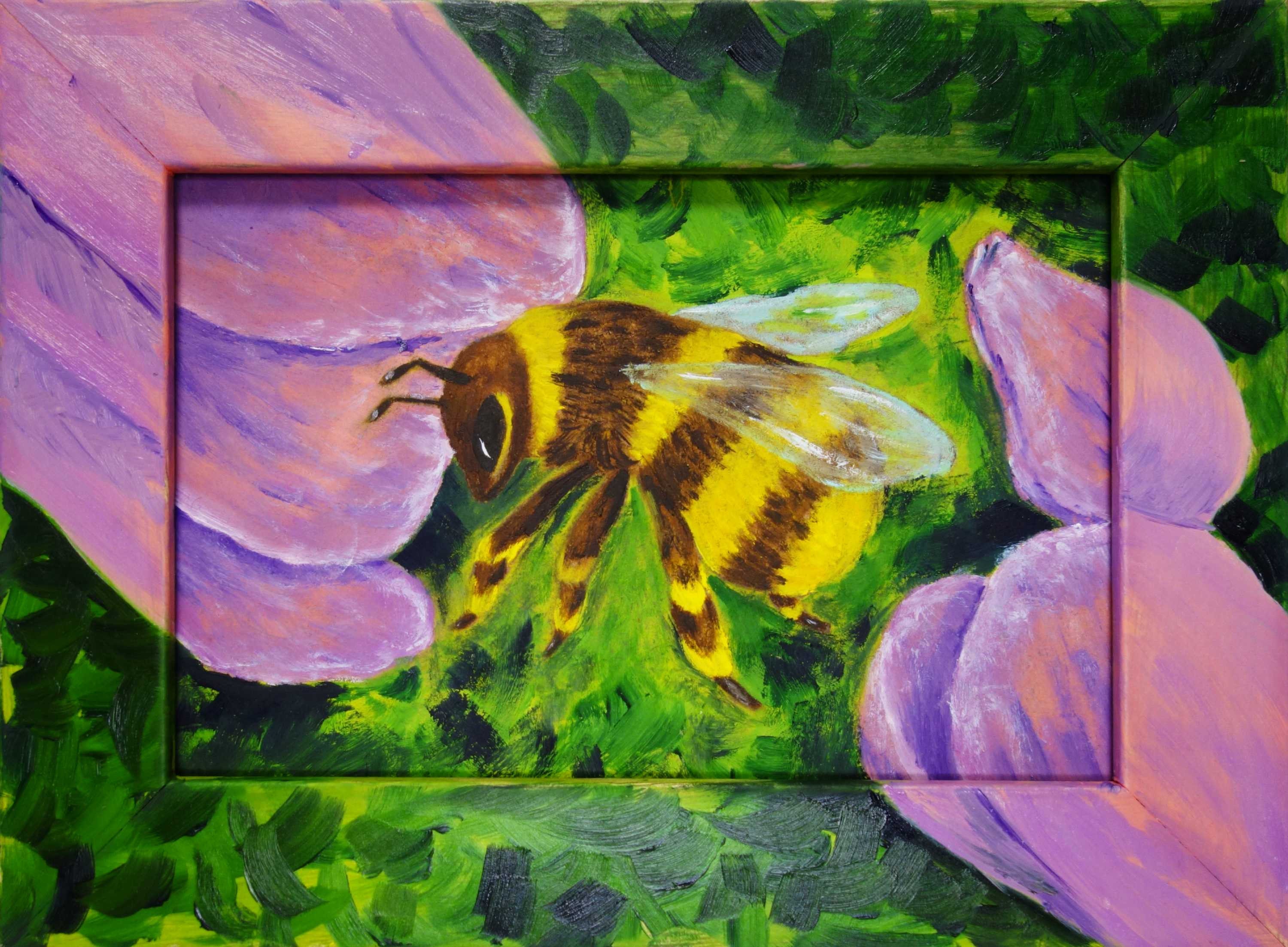 Bee Art Original Oil Painting Honey Bee Painting Insect Framed | Etsy