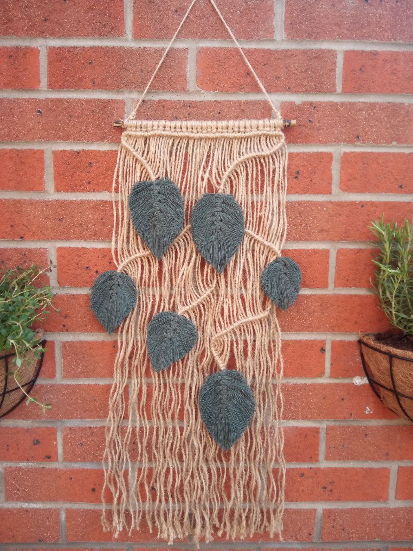 Handmade Jute Wall Hanging with Leaves Etsy