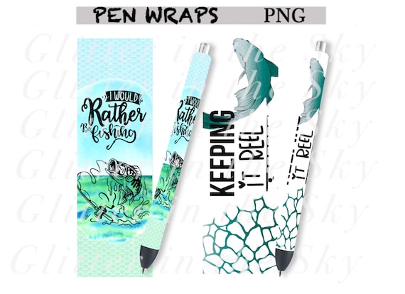 Fishing Pen Wraps, I’d rather be fishing, Glitter Pen Wraps, Inkjoy Glitter  Pen Waterslide Wrap, Glitter Pen