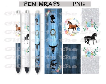 Horse Pen Wraps, Western Pen Wraps, Cowboy Pen Wraps, Cowgirl Pen Wraps, Inkjoy Glitter Pen Waterslide Wrap, Glitter Pen,