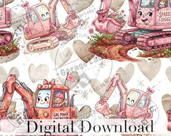 Girl Construction Seamless file, Girls Seamless Patterns, Hand drawn Seamless,