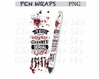 Horror  Pen Wraps, True Crime Pen Wraps, , Glitter Pens, Vinyl Wraps