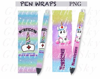 Nurse Pen Wraps, Medical Pen Wraps, Nursicorn Pen Wraps, Inkjoy Glitter Pen Waterslide Wrap, Glitter Pen,