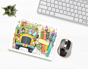 School Bus Mousepad, Teacher Gift, Crayon Design (PNG Image)