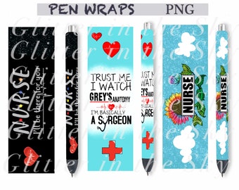 Nurse Pen Wraps, Medical Pen Wraps, Scrubs Pen Wraps, Inkjoy Glitter Pen Waterslide Wrap, Glitter Pen,
