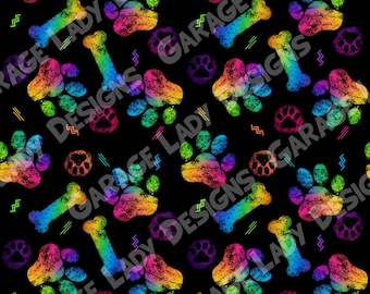 Rainbow Dog Paw Print Seamless Pattern,  Digital Paper,