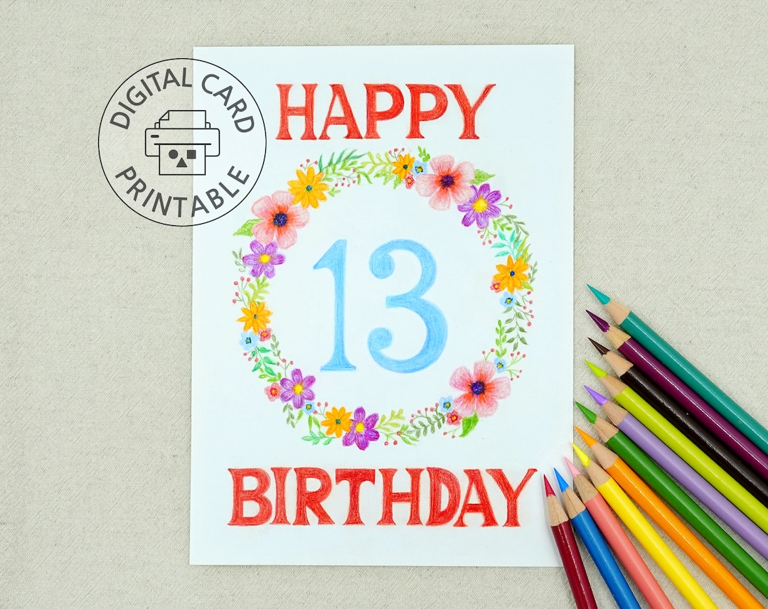 Printable 13th Birthday Card Bonus Envelope 13th Birthday - Etsy