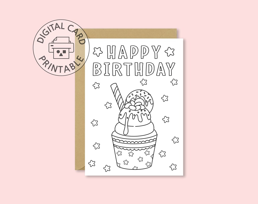 Printable Happy Birthday Cupcake Coloring Card Bonus - Etsy