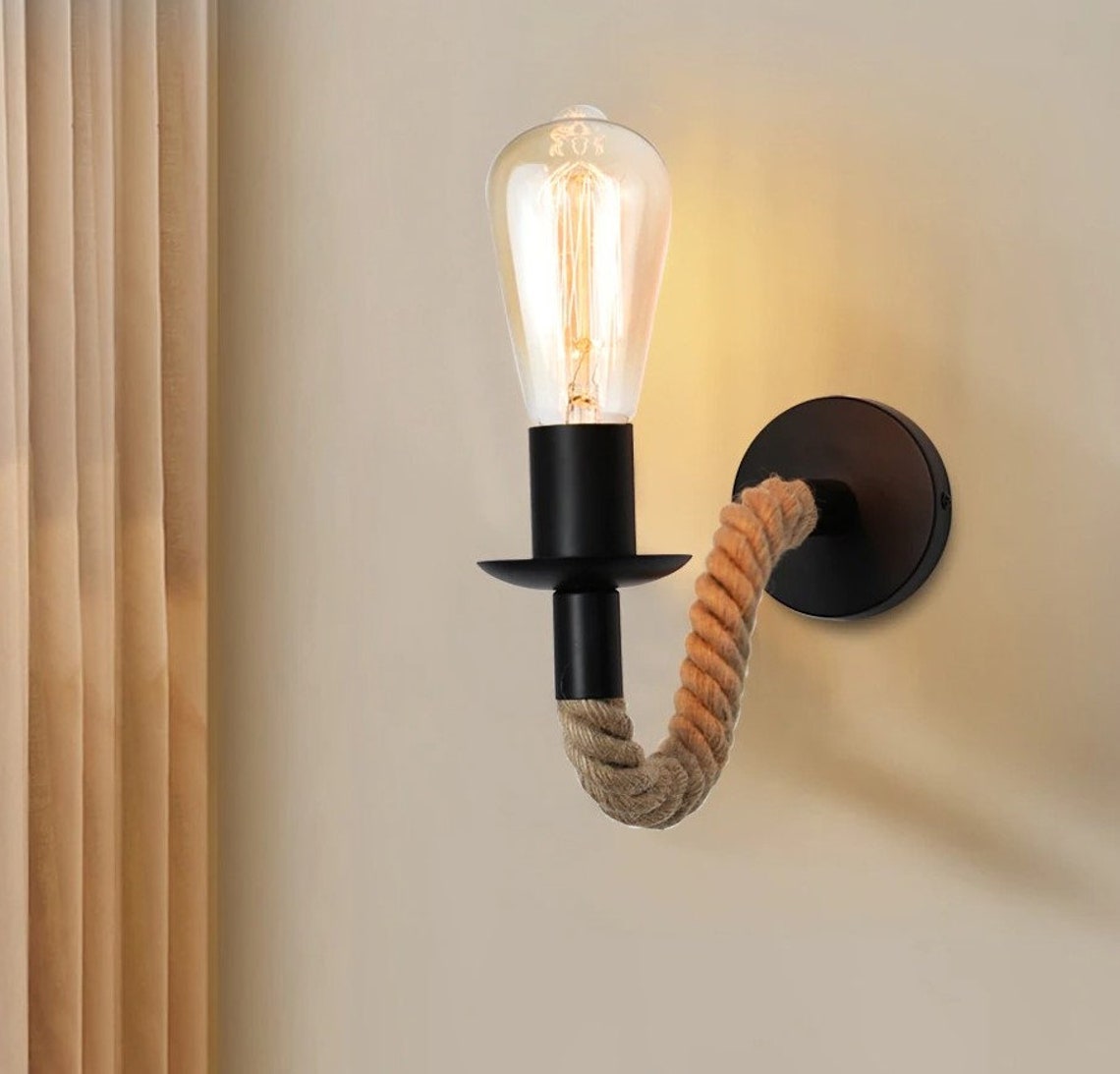Retro vintage wall light hemp rope lamp north E27 candlesticks Etsy