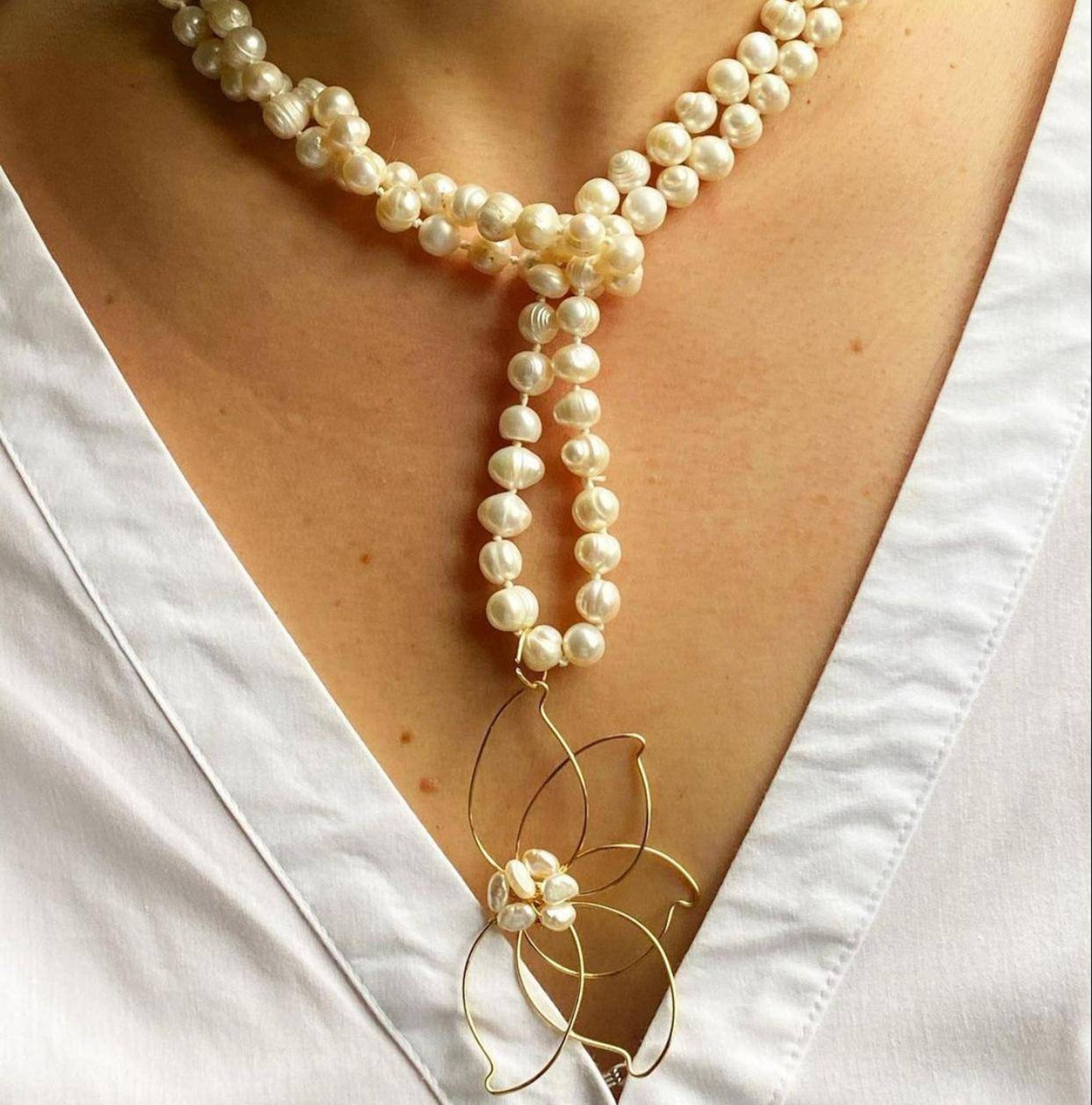 Collar de perlas naturales con corazón Etsy