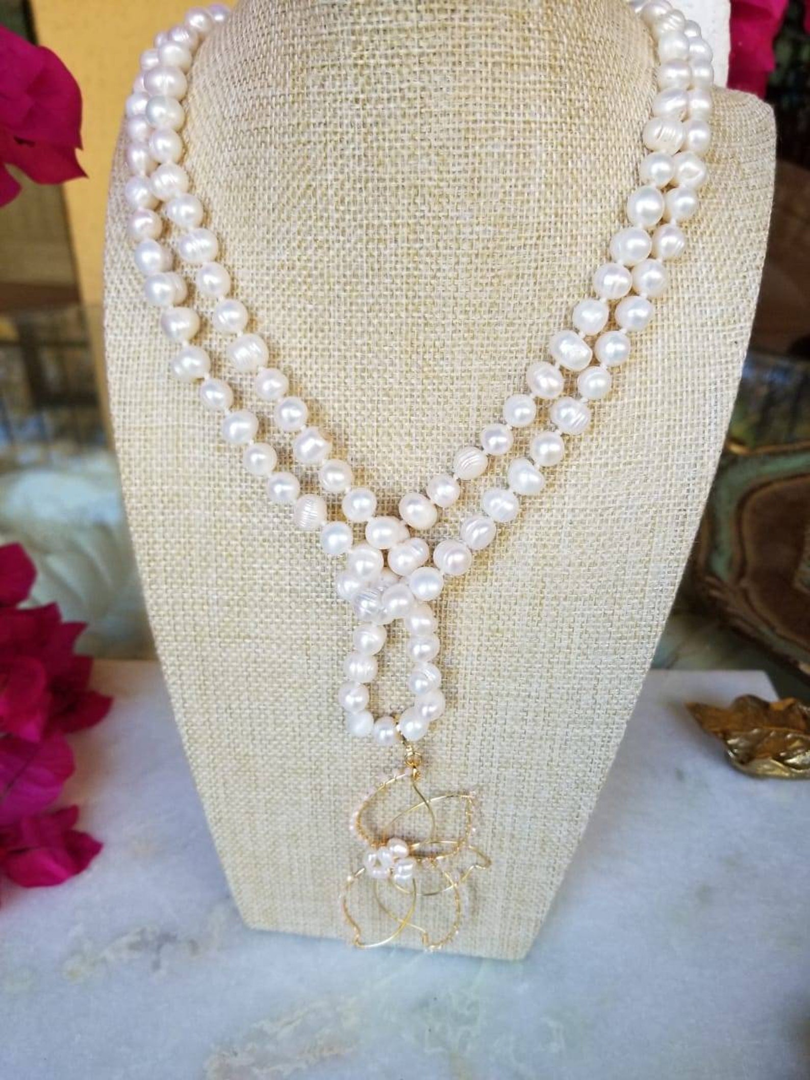 Collar de perlas naturales con corazón Etsy