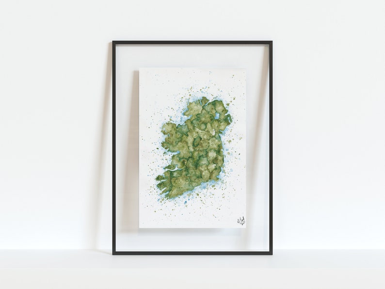 Ireland Map Watercolour print with Handpainted detail. Perfect for home, bar, celebration, Christmas, birthday gift image 1