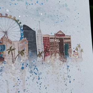 Las Vegas Watercolour print of Vegas City Skyline. Perfect for your home, bar, Christmas, celebration or birthday gift image 5