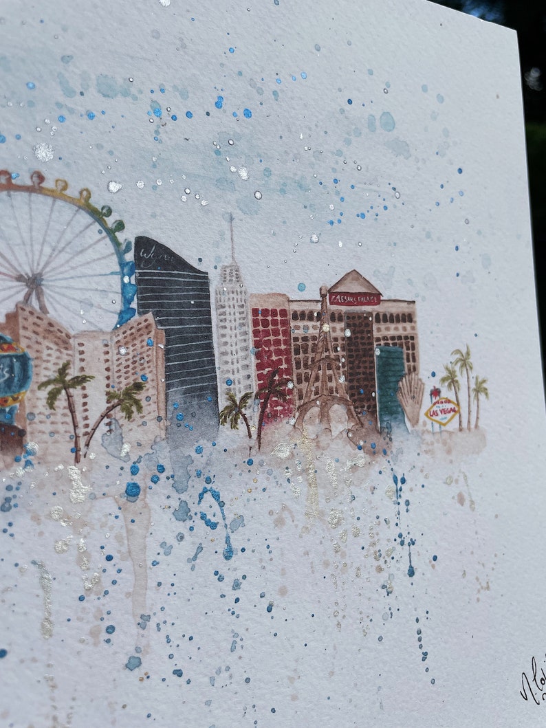 Las Vegas Watercolour print of Vegas City Skyline. Perfect for your home, bar, Christmas, celebration or birthday gift image 5