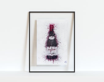 Red Wine Bottle - 'SANGRE DE TORRO' Original Watercolour Print. Perfect for a bar, home, Christmas, celebration gift/birthday present!