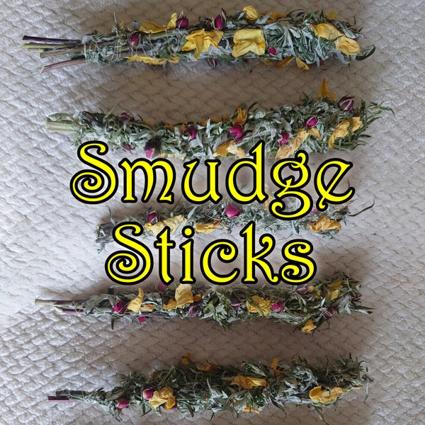 Magical mugwort smudge stick cleansing sage alternative with roses - Spiritual incense home clearing - herbal witch