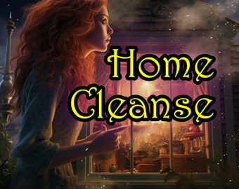 May include: A woman with long red hair stands in front of a window with the words "Home Cleanse" in yellow text.