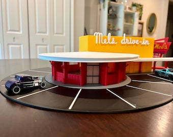 Mel's Drive-In Diorama, 1/64 Scale, 3D Printed Display for Hot Wheels & Matchbox